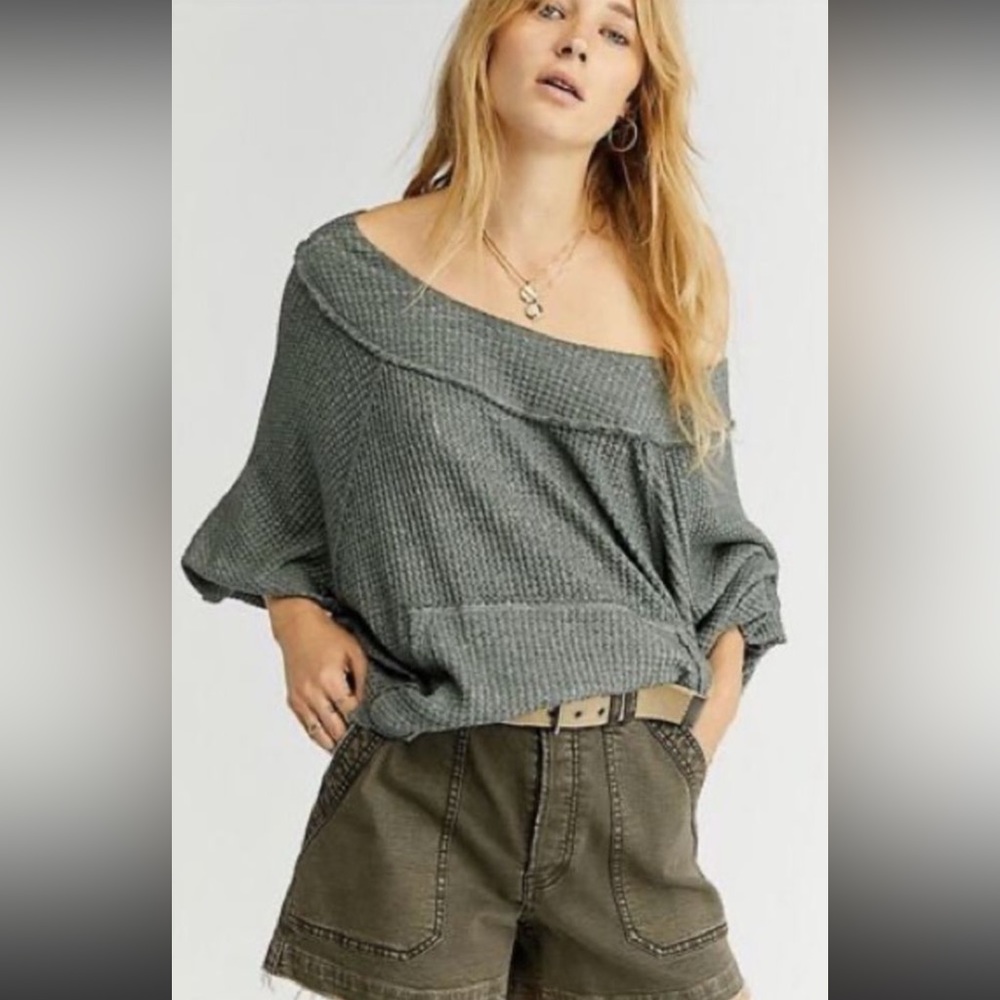 Free People, Westend Thermal Top, Green, Size XS